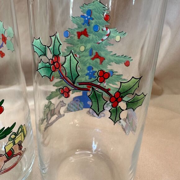 2 Vintage Luminarc Tumblers Noel Christmas Tree Drinking Glasses 6" - Picture 4 of 8